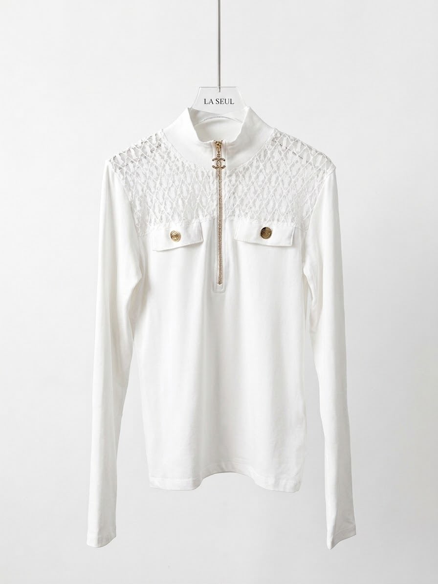 Long-Sleeve Zip Top Chanel White