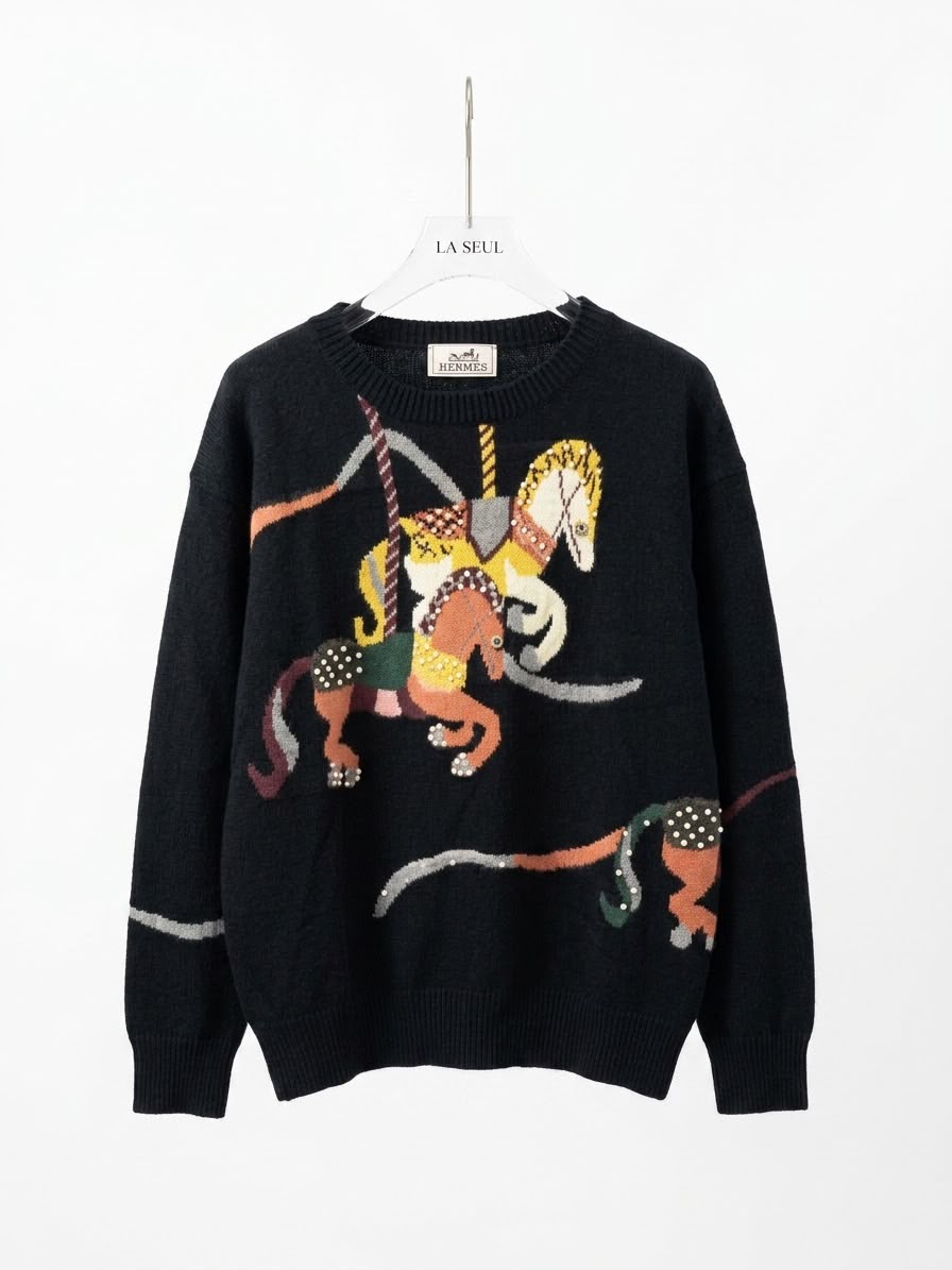 Hermès knit sweater Black with carousel horse motif