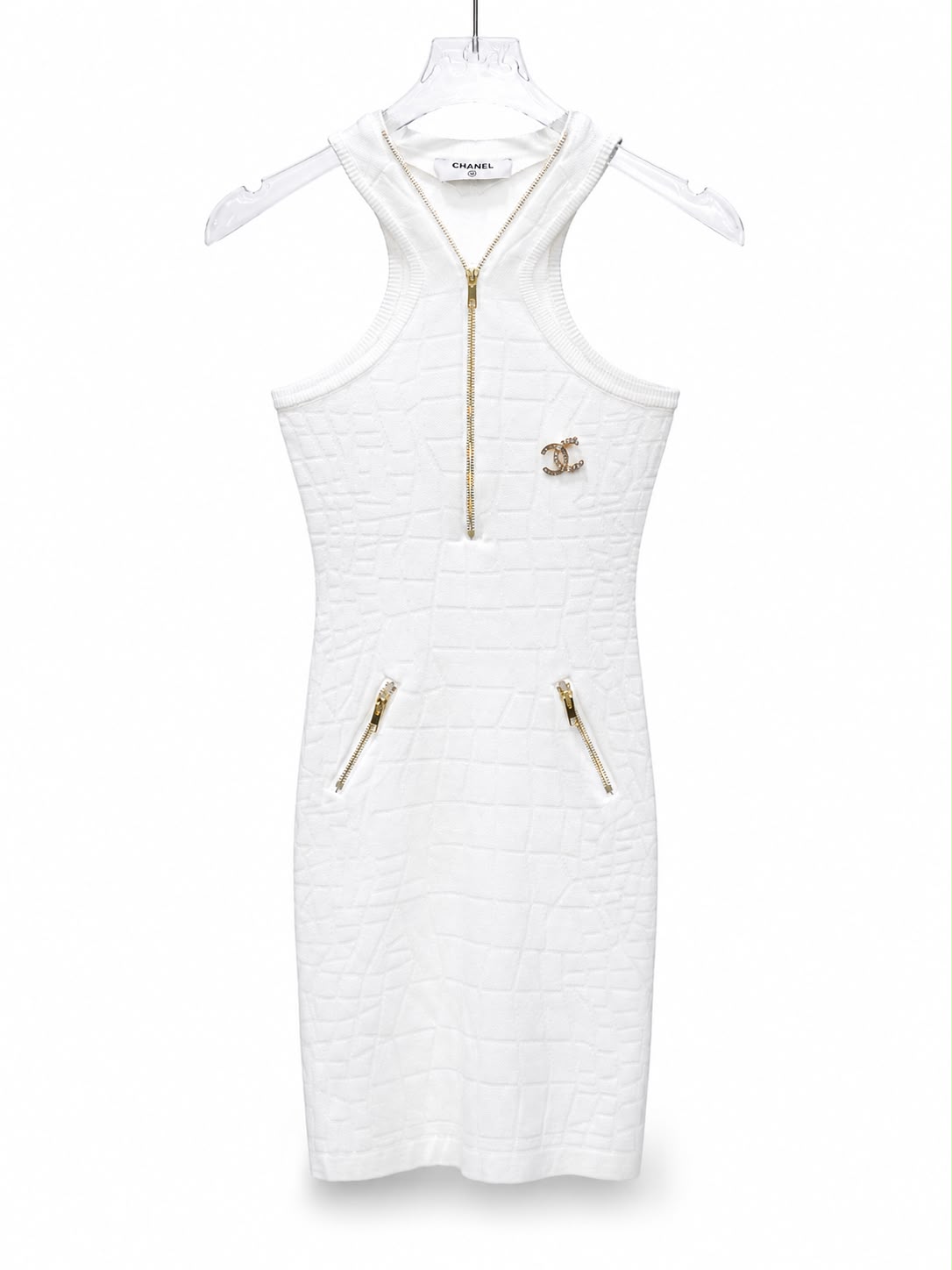 Mini dress white & gold zip chanel
