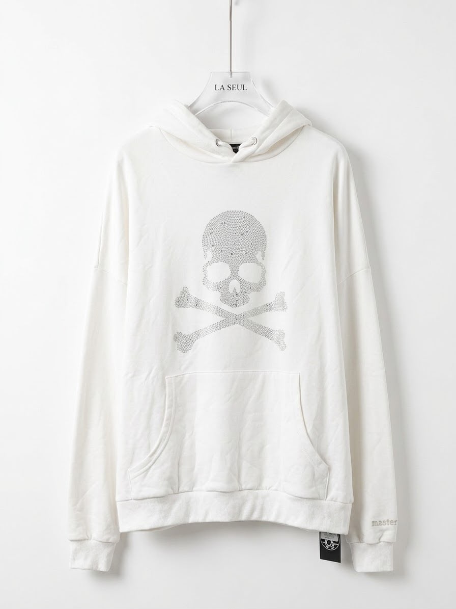 Mastermind hoodie White with crystal skull and crossbones logo