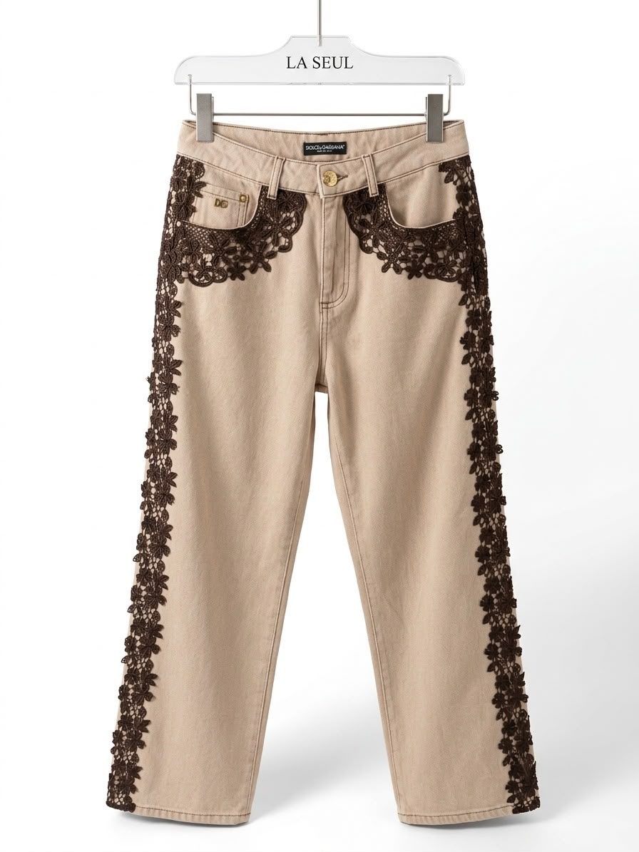 Jeans D&G Beige Ruffed wide