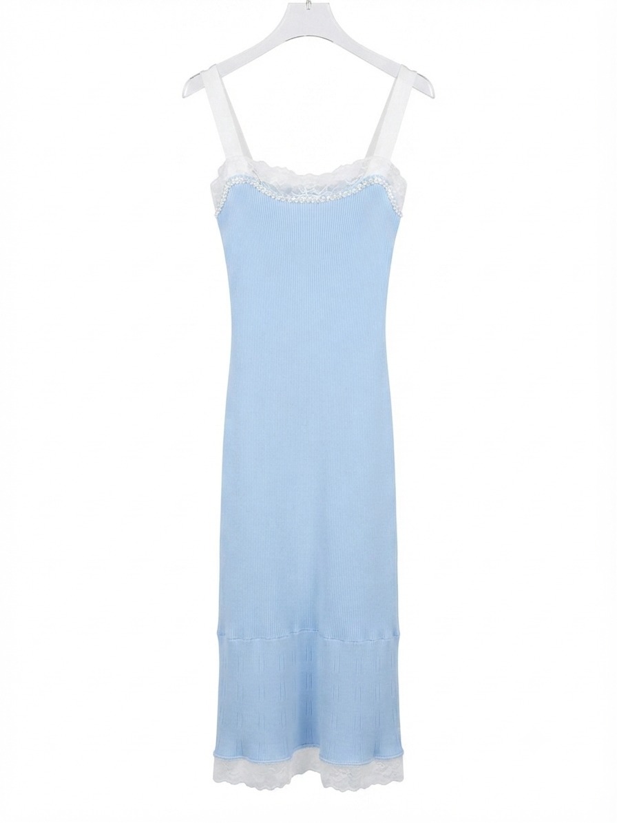 Dress blue ribbed 2 sholders