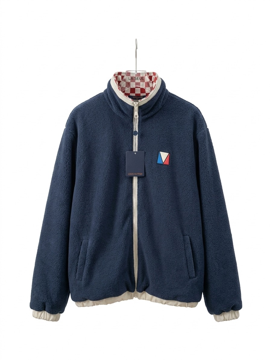 REVERSIBLE LV JACKET NAVY AND PLAID