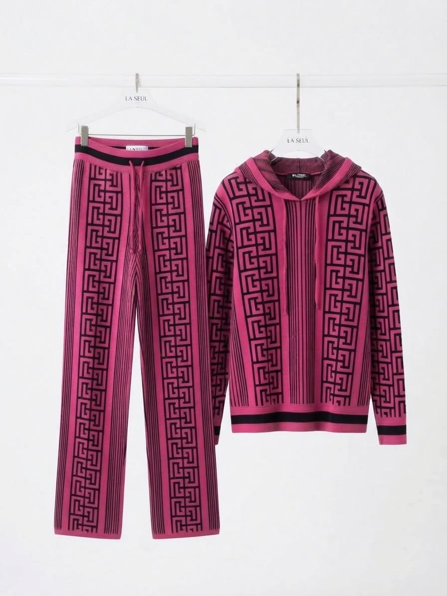 Balmain pink and black suit