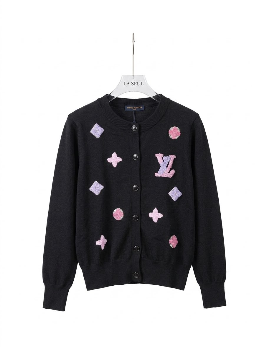 LV cardigan Black with colorful logo