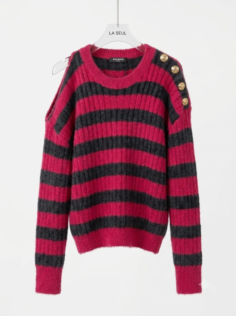 Balmain red and black striped knitwear
