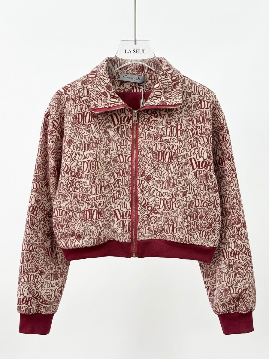 Christian Dior script logo jacket Cropped maroon and cream