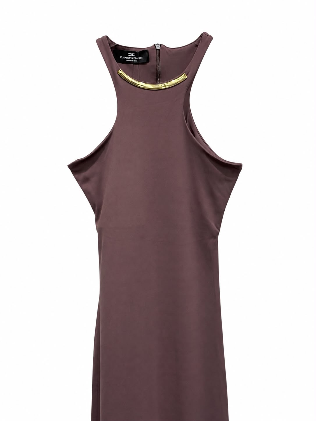 Dress Elisabett brown &gold metal neck