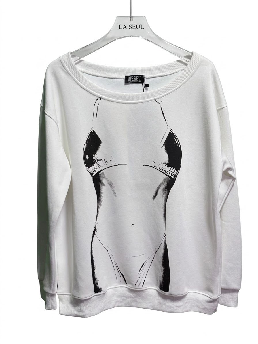 Diesel sweatshirt White with a black and white trompe l'oeil bikini body graphic print