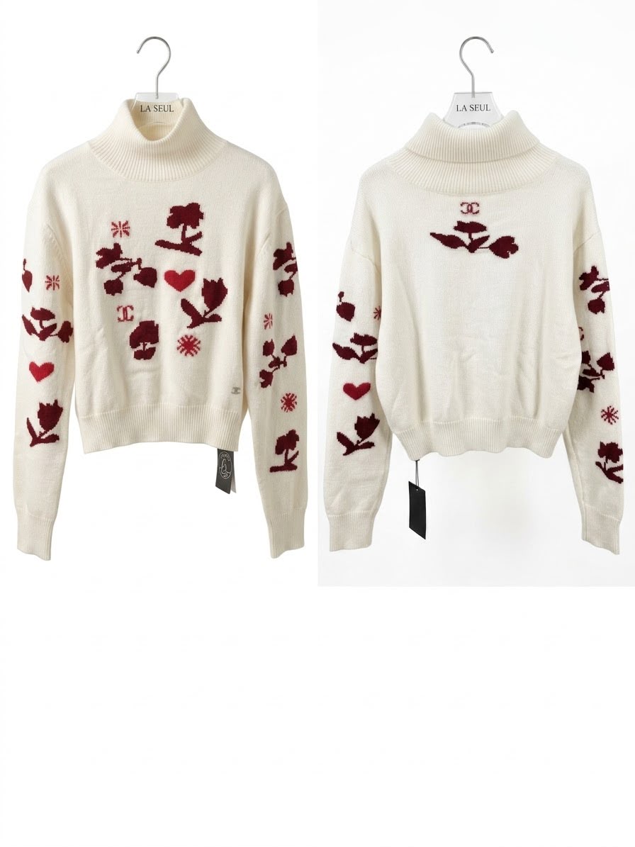 Chanel turtleneck with red print White