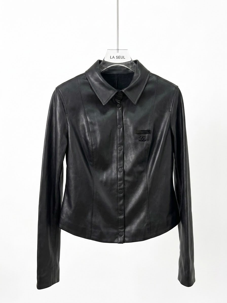 Chanel laser-cut leather jacket Black