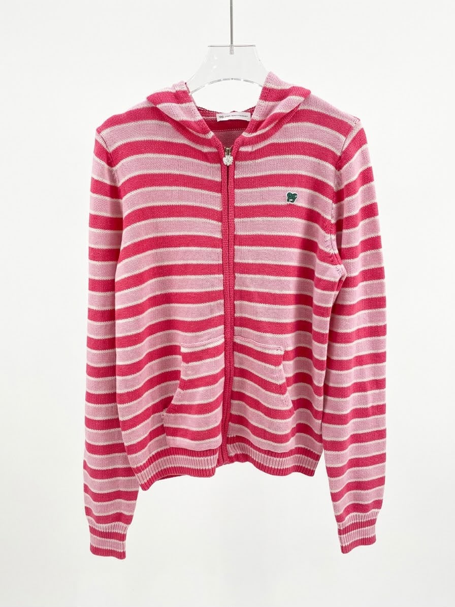 Cardigan kint pink strip long zip
