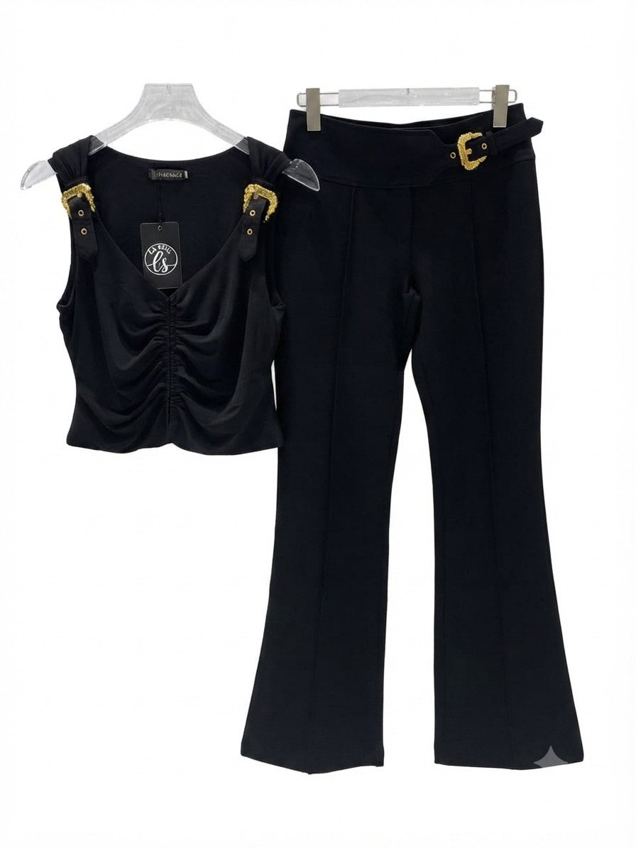 Set black gold buckle top