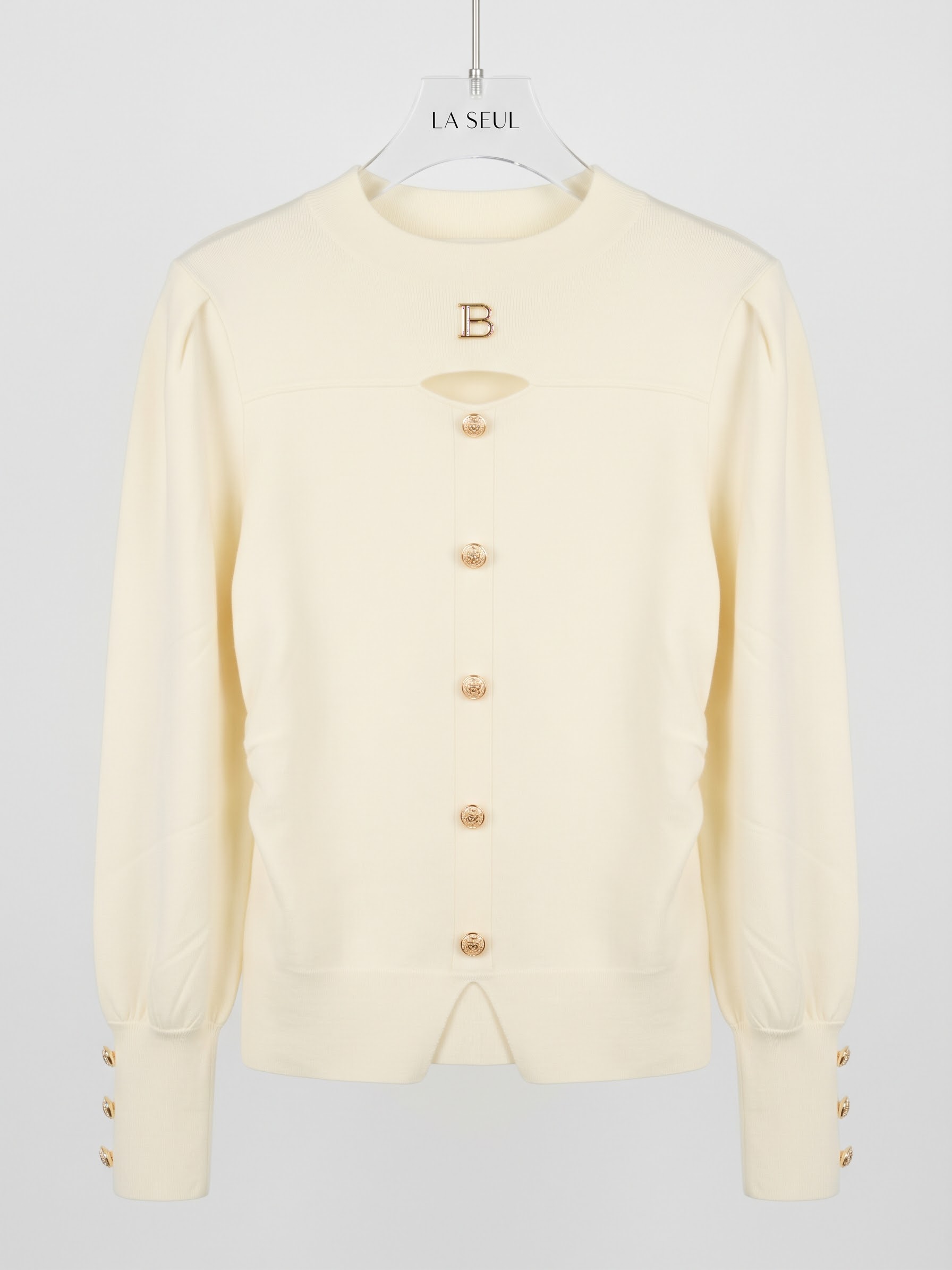 Knit Top.cutout off-white gold