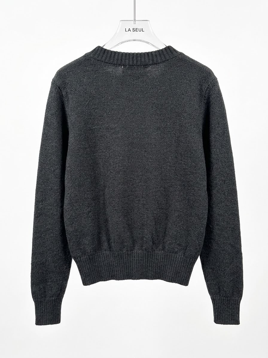 Chanel knit sweater Dark grey with textured yellow and white logo - Image 1