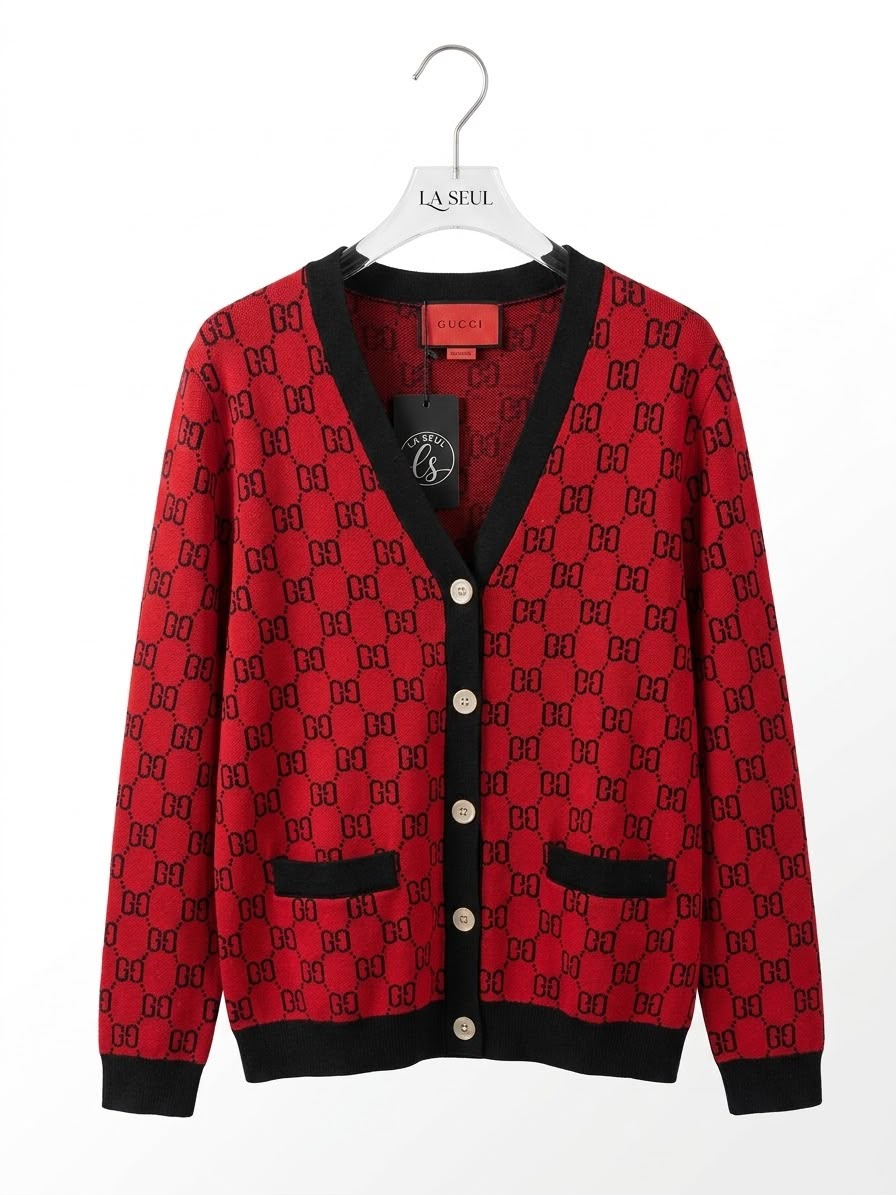 Gucci GG monogram knit cardigan Red and black - Image 2