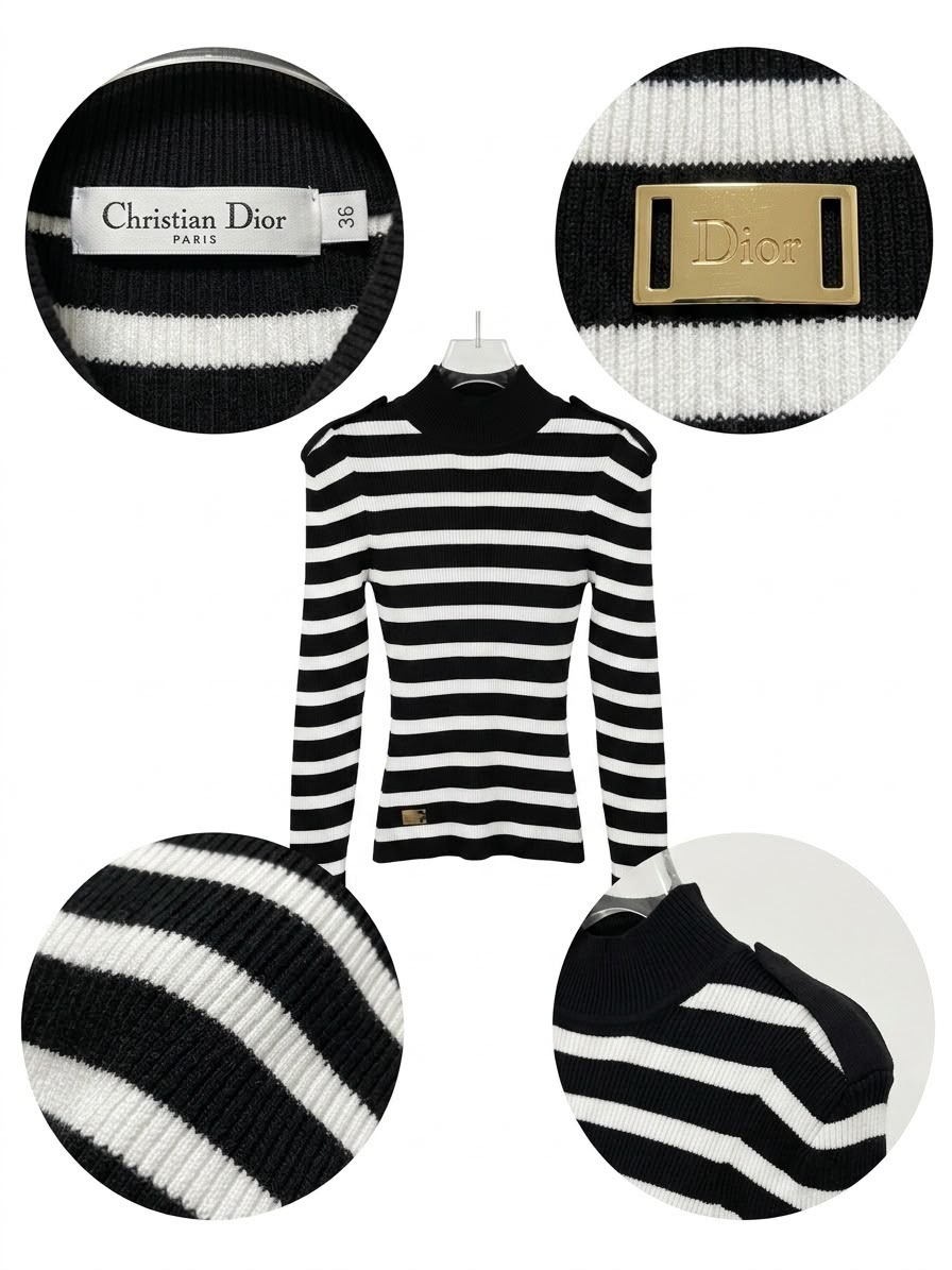 Dior Striped Knit Top Black & White - Image 1