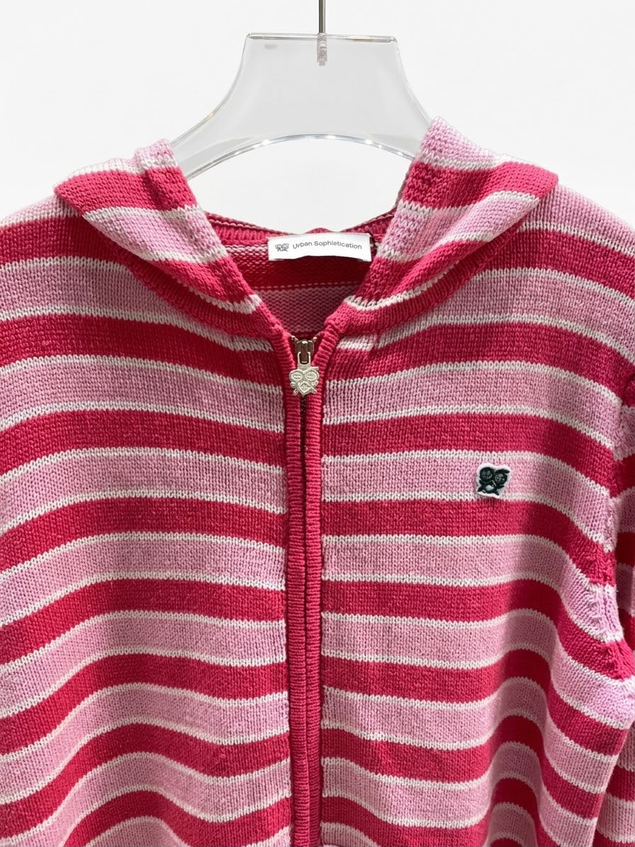 Cardigan kint pink strip long zip - Image 3