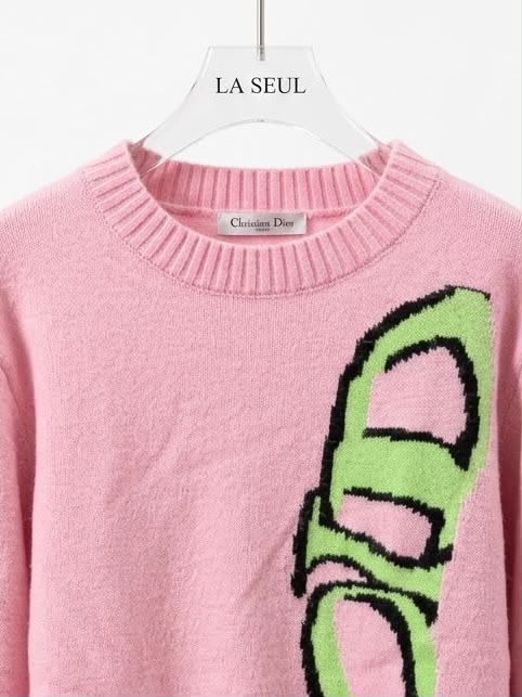Christian Dior knit sweater Pink with large green vertical logo - Image 1