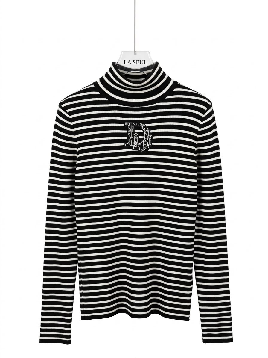 Dior Striped Turtleneck Top Black & White - Image 2