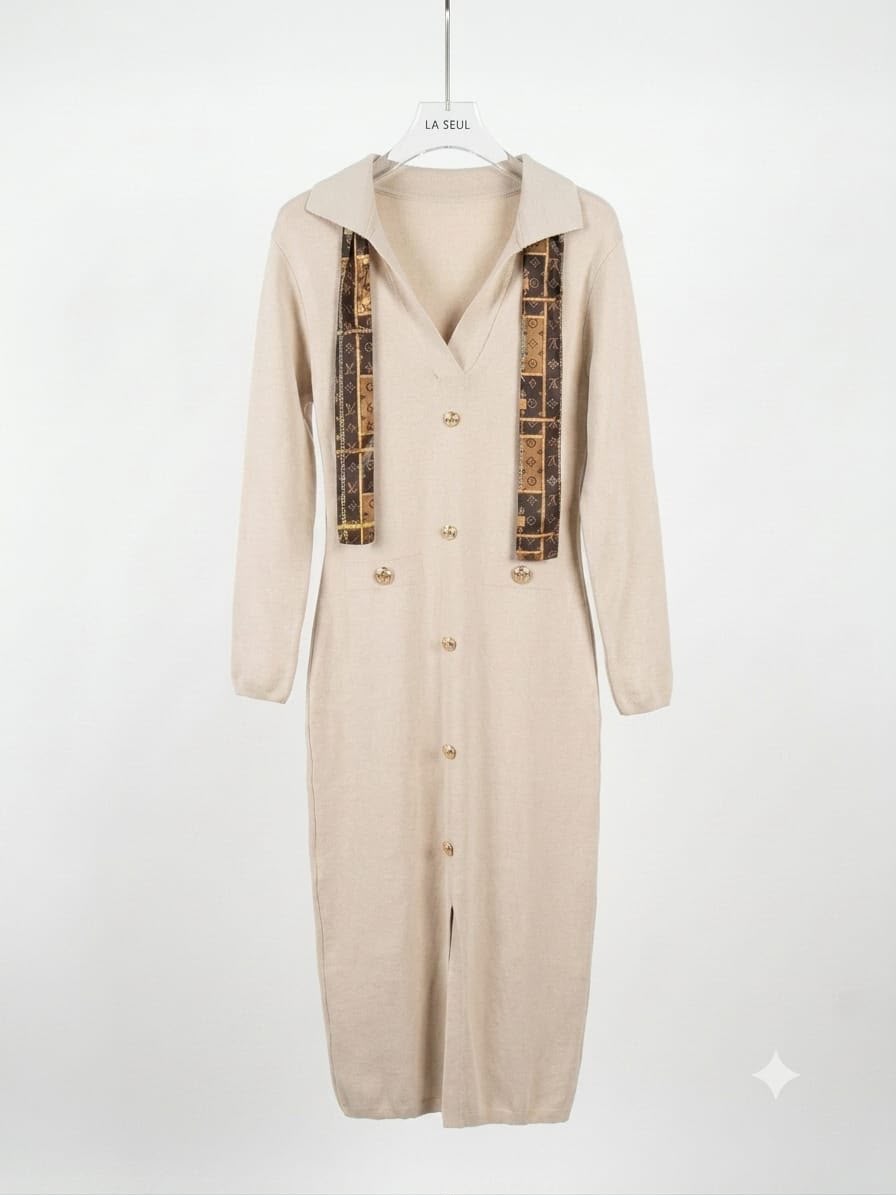 Beige Louis Vuitton dress with a tie - Image 2