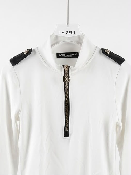 Dolce & Gabbana long-sleeve bodysuit White with half-zip and black - Image 1