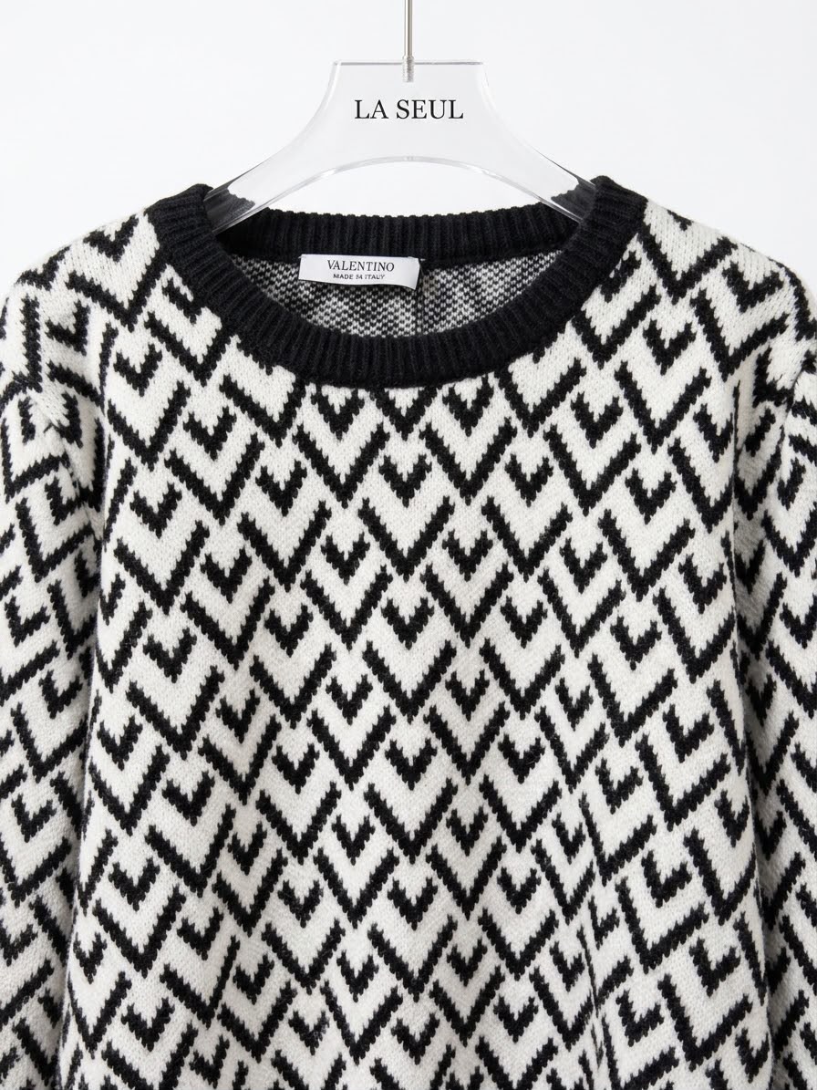 Valentino geometric knit sweater Black and white - Image 1