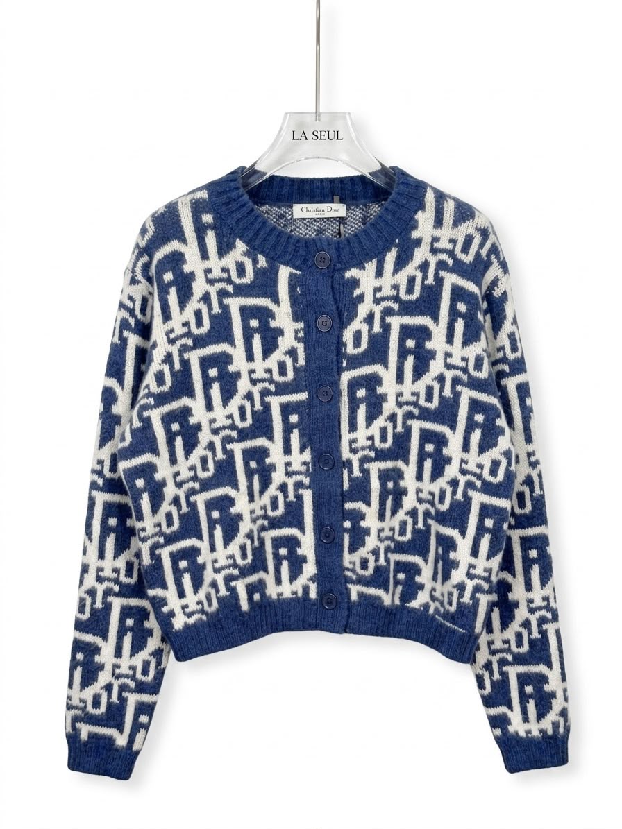 Christian Dior monogram knit cardigan Blue and white - Image 1