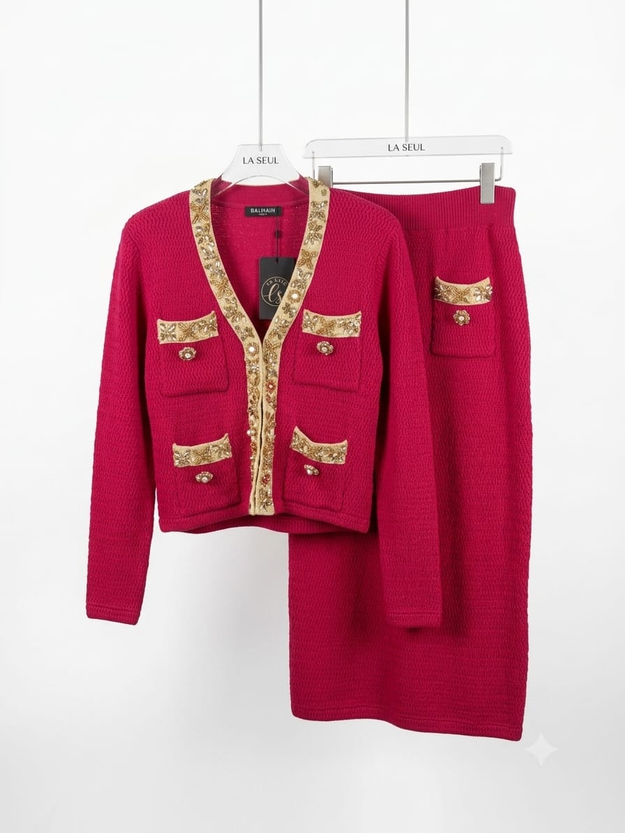 Red suit with a red skirt balmain - Image 1