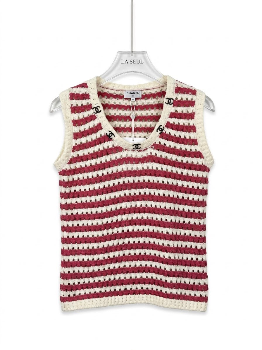 Striped cutout Chanel top Red and white - Image 3