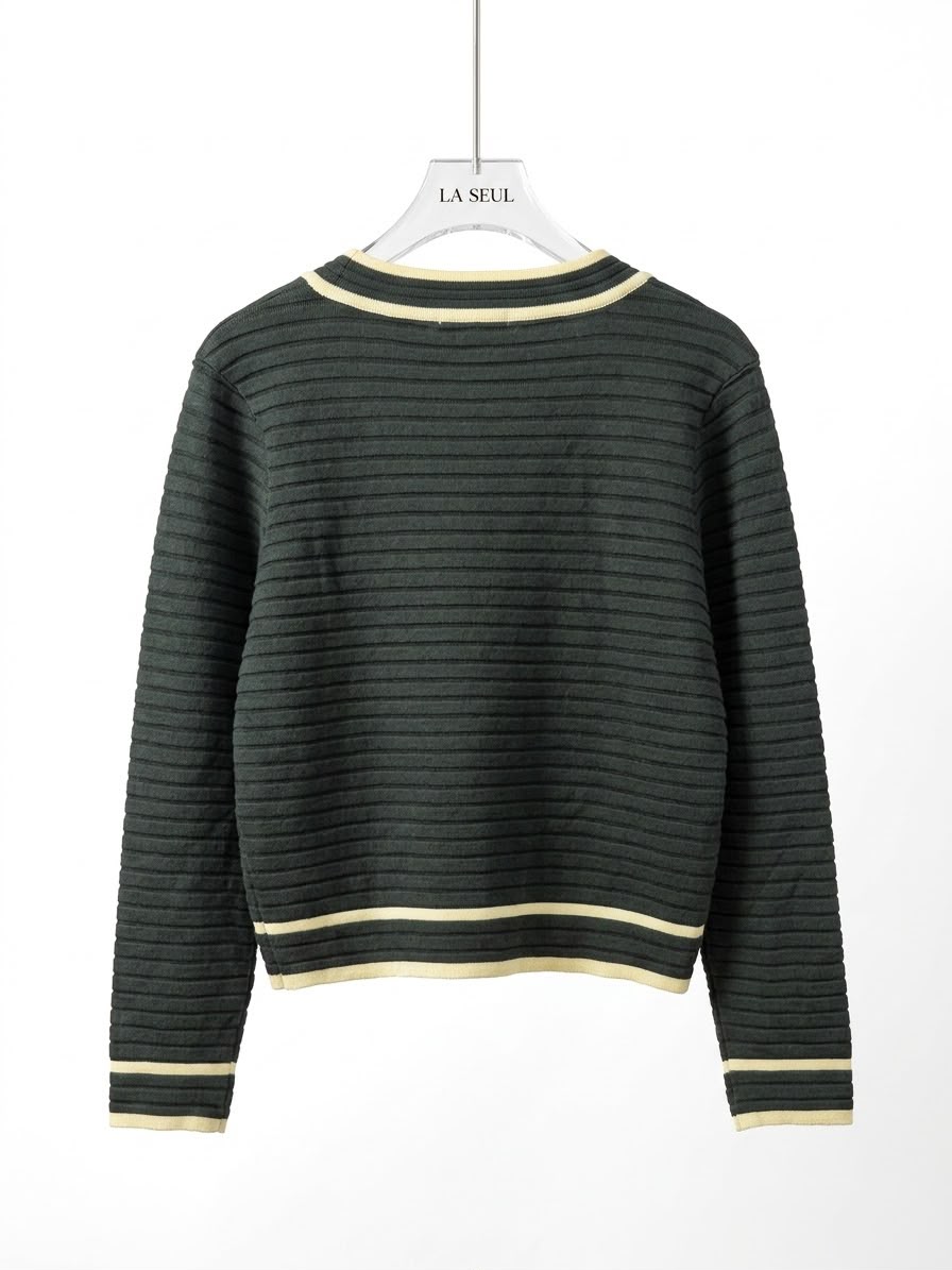 Balmain ribbed knit cardigan Black with cream trim and gold buttons - Image 1