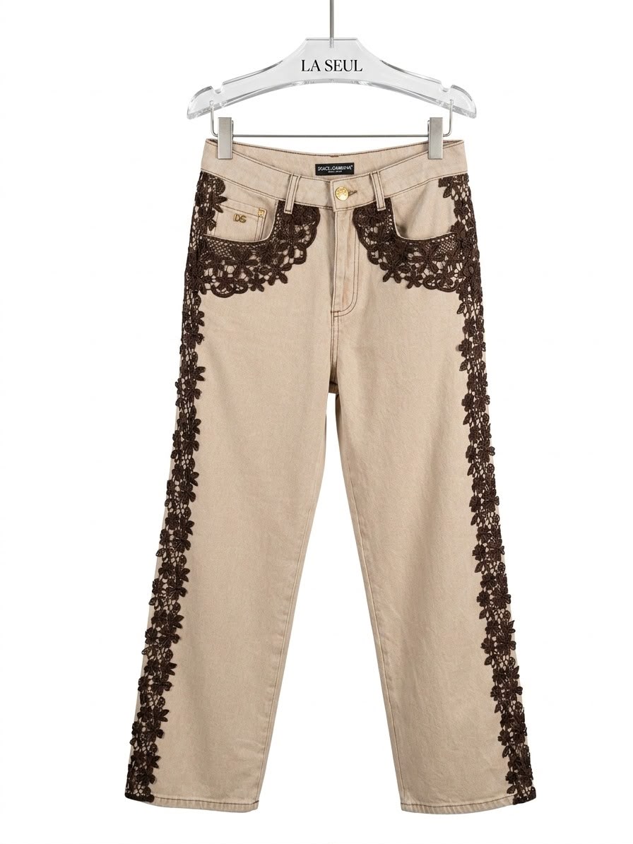 Jeans D&G Beige Ruffed wide - Image 1
