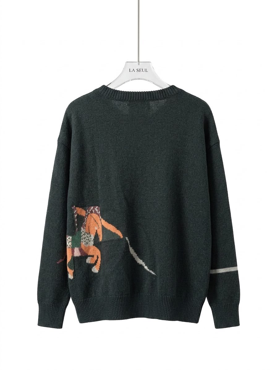 Hermès knit sweater Black with carousel horse motif - Image 1