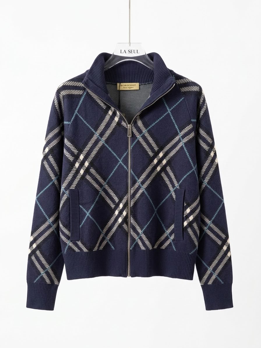 Burberry diagonal check zip-up knit sweater Navy blue - Image 3