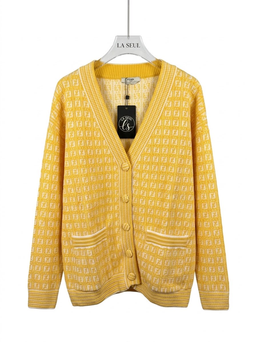 Fendi monogram knit cardigan Yellow and white - Image 1