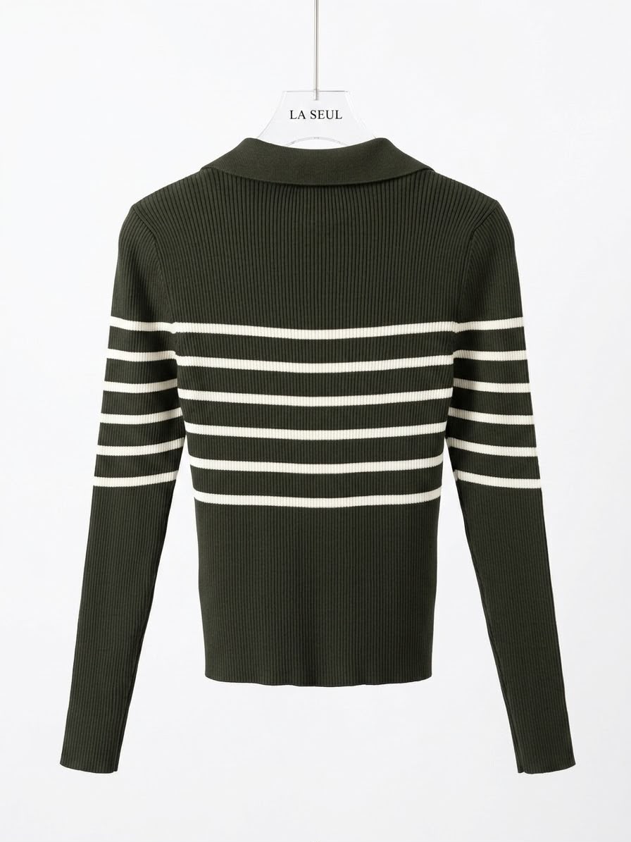 Christian Dior ribbed knit polo top Black and white striped - Image 1