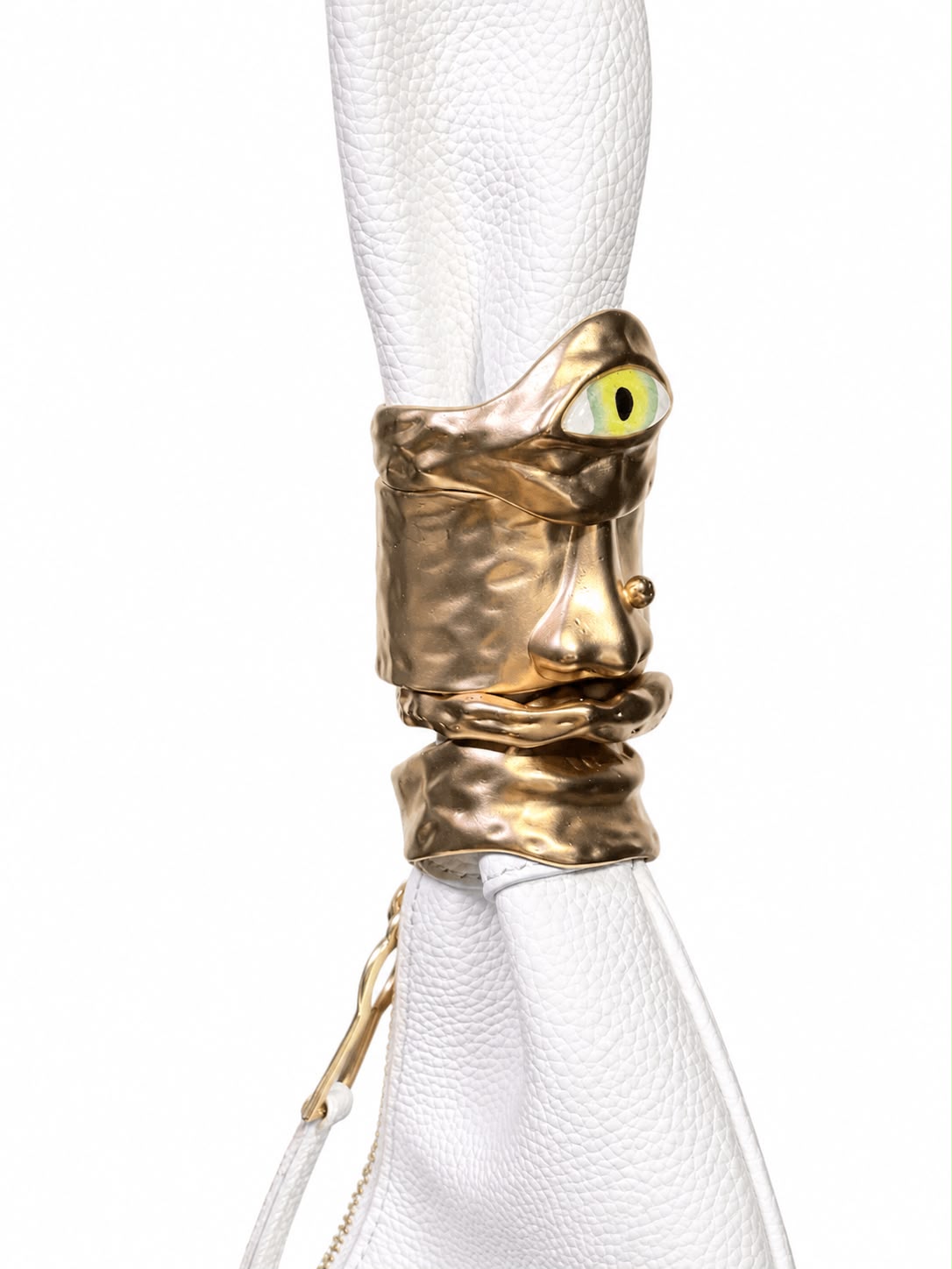 Hobo Bag white leather w/gold  schiaparelli - Image 4