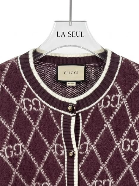Gucci monogram argyle knit cardigan Burgundy - Image 1