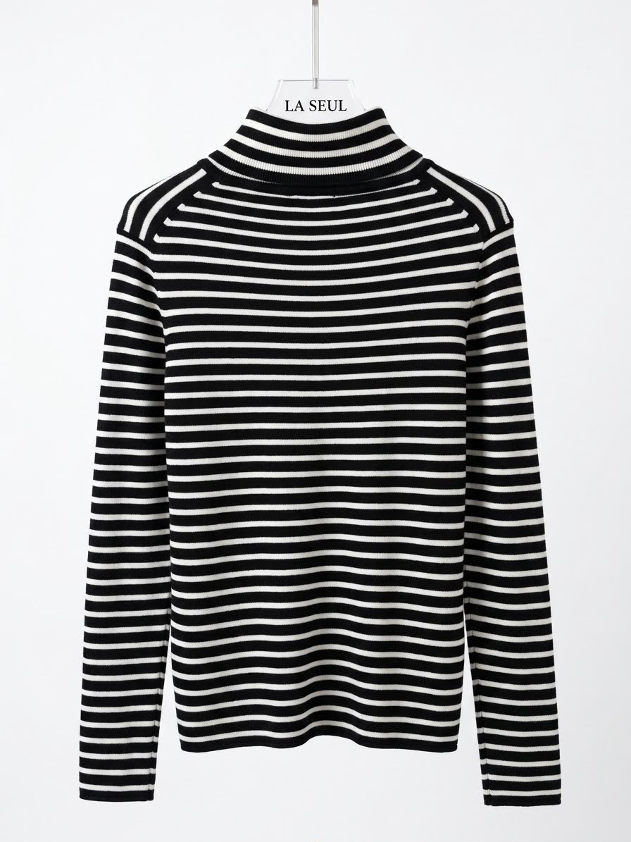 Dior Striped Turtleneck Top Black & White - Image 3