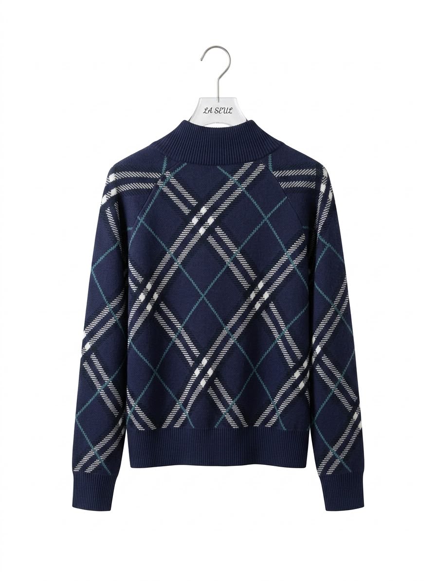 Burberry diagonal check zip-up knit sweater Navy blue - Image 1