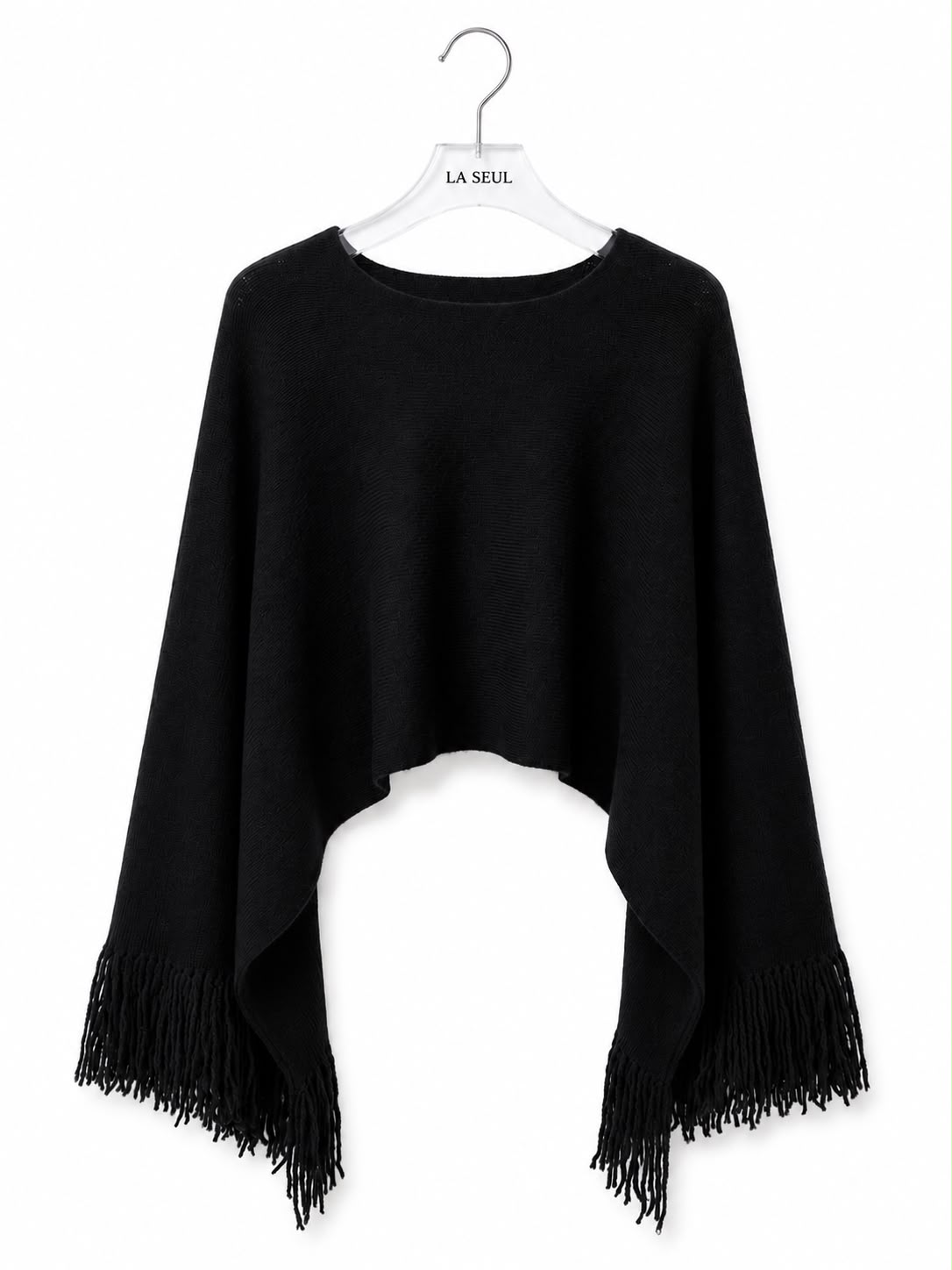 Chanel knit sweater Black with a gold chain neckline and fringed sleeves - Image 3