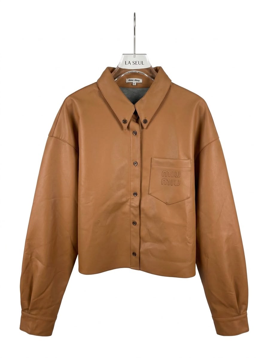 Miu Miu Camel Leather Jacket - Image 2