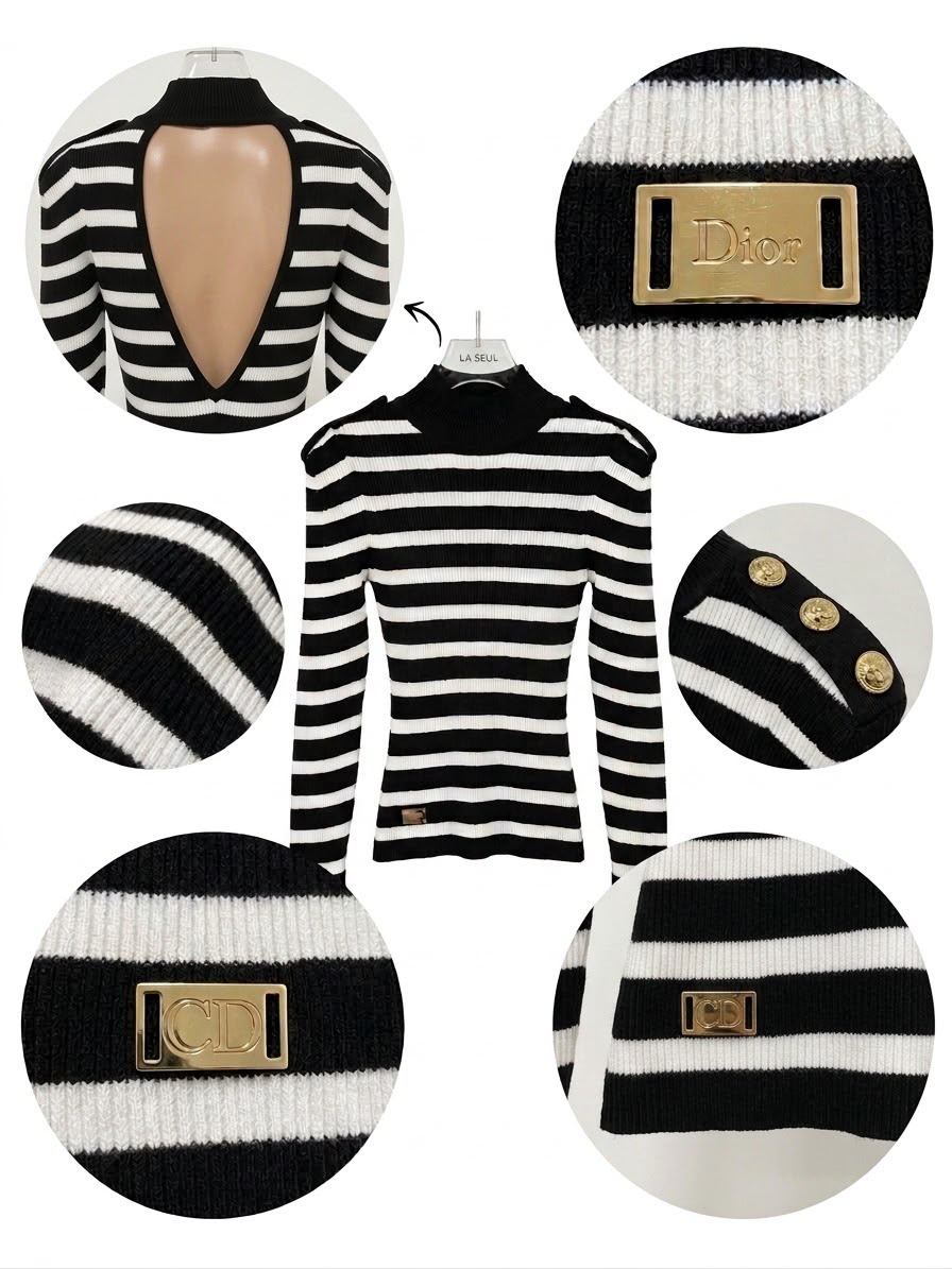 Dior Striped Knit Top Black & White - Image 3