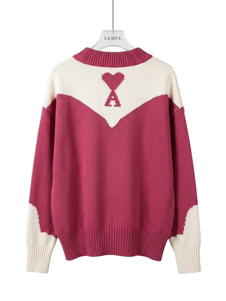 Ami knit cardigan Burgundy and cream - Image 2