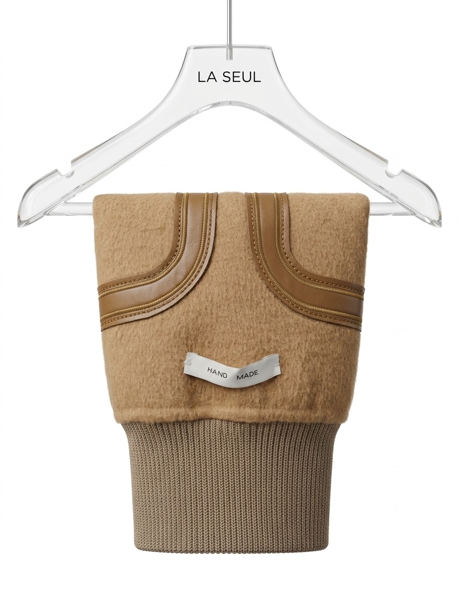 Coat beige leather printed long - Image 2