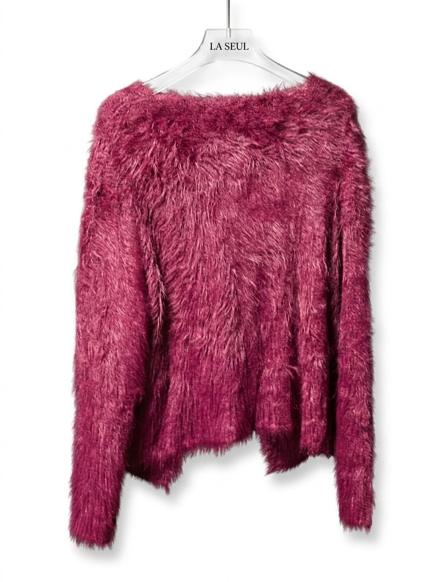 Chanel fuzzy knit cardigan Burgundy with gold buttons - Image 2