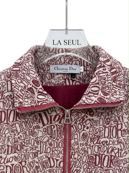 Christian Dior script logo jacket Cropped maroon and cream - Image 2