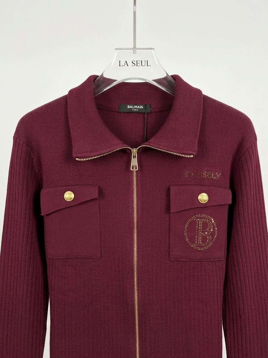 Burgundy Balmain Lycra skirt suit - Image 1