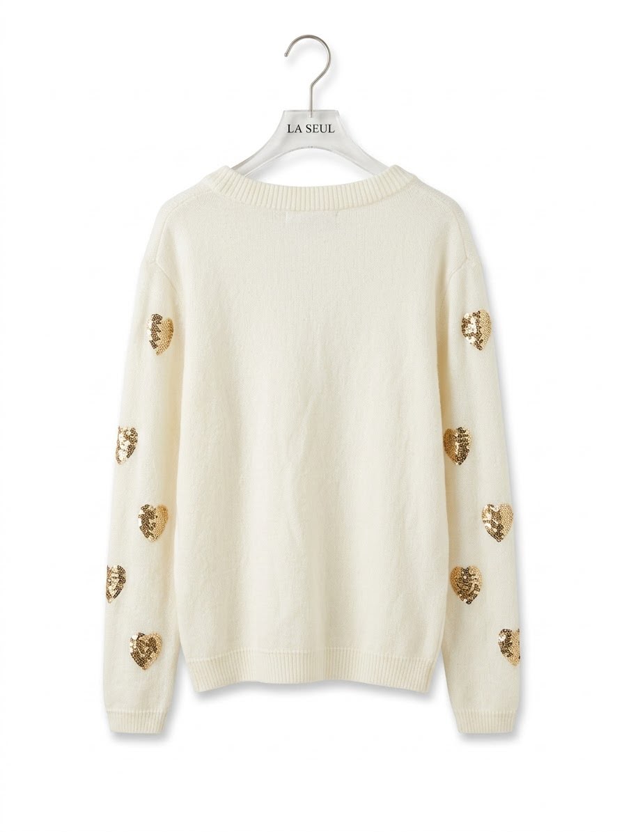 Valentino knit cardigan Cream with gold sequin hearts - Image 1