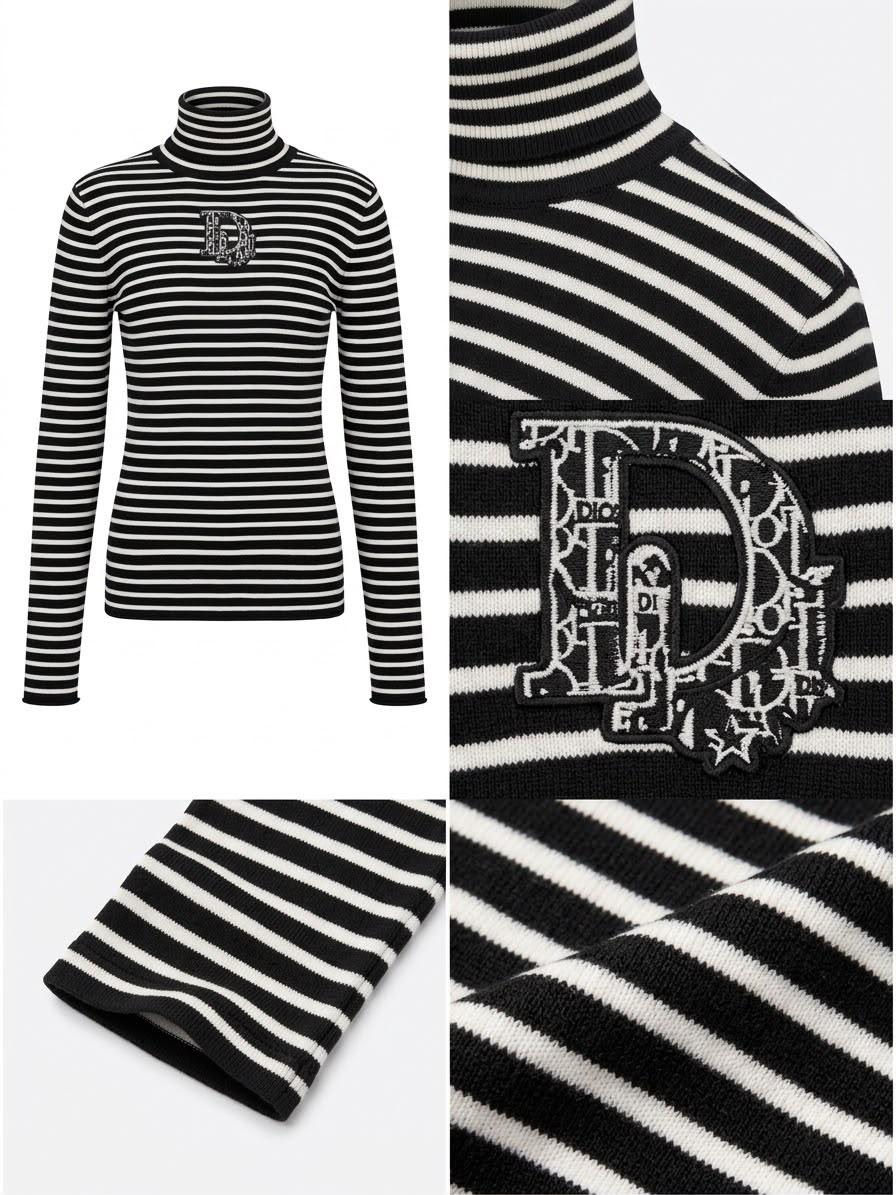 Dior Striped Turtleneck Top Black & White - Image 1